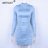 Image of Turtleneck Pleated Mini Dress Elegant Party Dress