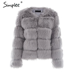 Simplee Vintage fluffy faux fur coat women Short furry fake fur winter outerwear pink coat 2018 autumn casual party overcoat