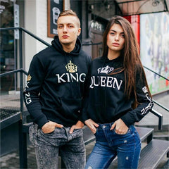 King Queen Printed Couple Hoodies Women Men Sweatshirt Lovers Couples Hoodies Casual Pullovers Gift