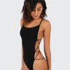 Image of Strappy Backless Bodysuit Women Black Sleeveless