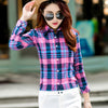 Image of Women Plaid Shirt Checks Flannel Shirts Female Long Sleeve Blouse