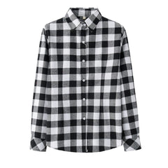 Women Plaid Shirt Checks Flannel Shirts Female Long Sleeve Blouse