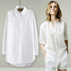 Elegant Long Blouse White Shirt Women Ladies Office 100% cotton Shirts