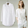 Image of Elegant Long Blouse White Shirt Women Ladies Office 100% cotton Shirts