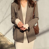 Image of Vintage Double Breasted Office Ladies Plaid Blazer Long Sleeve Loose Houndstooth Suit Coat Jacket