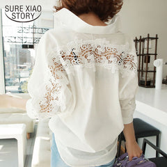 women Summer 2018 backless sexy Hollow Out Lace Blouse Shirt