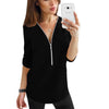 Image of Zipper Short Sleeve Women Shirts Sexy V Neck Solid Womens