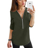 Image of Zipper Short Sleeve Women Shirts Sexy V Neck Solid Womens