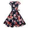 Image of Black White Polka Dot Vintage Dress  Summer Women Floral Print Short Sleeve Retro Robe Rockabilly Dresses Party Jurkjes