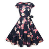 Image of Black White Polka Dot Vintage Dress  Summer Women Floral Print Short Sleeve Retro Robe Rockabilly Dresses Party Jurkjes