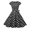 Image of Black White Polka Dot Vintage Dress  Summer Women Floral Print Short Sleeve Retro Robe Rockabilly Dresses Party Jurkjes