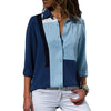 Image of Women Striped Blouses Long Sleeve Chiffon Blouse Turn Down Collar