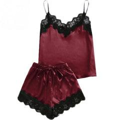 New Women Pajamas Set Elegant Lace Satin Spaghetti Strap Clothes