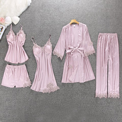 Women Pajamas 5 Pieces Satin Sleepwear