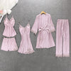 Image of Women Pajamas 5 Pieces Satin Sleepwear