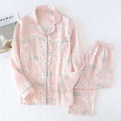 100% gauze cotton long sleeve casual sleepwear women