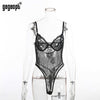 Image of Gagaopt Sexy Bodysuit Women 2019 Bow Tie Floral Embroidery Hollow Out Lace Bodysuit Black White Jumpsuit Summer Overalls