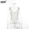 Image of Gagaopt Sexy Bodysuit Women 2019 Bow Tie Floral Embroidery Hollow Out Lace Bodysuit Black White Jumpsuit Summer Overalls