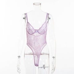 transparent mesh bow sexy jumpsuit catsuit straps bodysuits thong