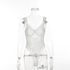 Image of transparent mesh bow sexy jumpsuit catsuit straps bodysuits thong