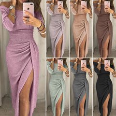 UK Womens Cocktail Party Long Sleeve Bodycon Clubwear Long Split Dress Size 6-16