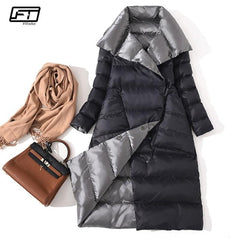 Long Jacket Winter Turtleneck White Duck Down Coat Double Breasted Warm Parkas Snow Outwear