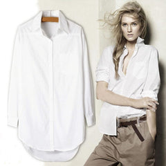 Elegant Long Blouse White Shirt Women Ladies Office 100% cotton Shirts