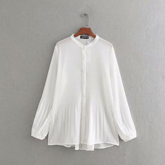 new women  long sleeve chiffon pleated blouse shirts