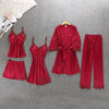 Image of Sexy Women Pajamas 5 Pieces Sets Satin Sleepwear