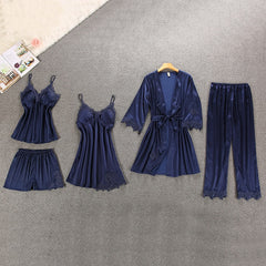 Sexy Women Pajamas 5 Pieces Sets Satin Sleepwear