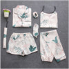 Image of 7 Pieces Womens Silk Satin Pajamas Sets Pyjamas Set Sleepwear