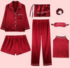 Image of 7 Pieces Womens Silk Satin Pajamas Sets Pyjamas Set Sleepwear