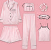 Image of 7 Pieces Womens Silk Satin Pajamas Sets Pyjamas Set Sleepwear