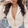 Image of Female Outwear Deep V Neck White Sexy Club Blazer Coat