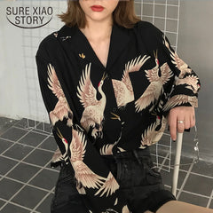 2020 women Long Sleeve Shirts print Chiffon blouse