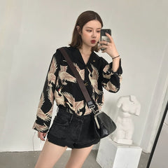 2020 women Long Sleeve Shirts print Chiffon blouse