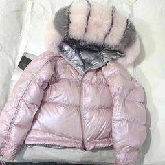 Real Fur Coat Natural Fox Fur Collar  Winter Jacket Women Loose Short Down Coat