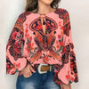 Image of Blouse Floral Print Lantern Sleeve Shirt Sexy Lace-up