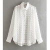 Image of new women  dot stitching casual chiffon blouse shirt women long sleeve chic  perspective white  LS3725