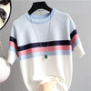 Image of shintimes Plaid T Shirt Women Striped Tshirt Knitted Cotton 2019 Korean T-Shirt Woman Clothes Tee Shirt Femme Camisetas Mujer