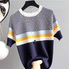 Image of shintimes Plaid T Shirt Women Striped Tshirt Knitted Cotton 2019 Korean T-Shirt Woman Clothes Tee Shirt Femme Camisetas Mujer